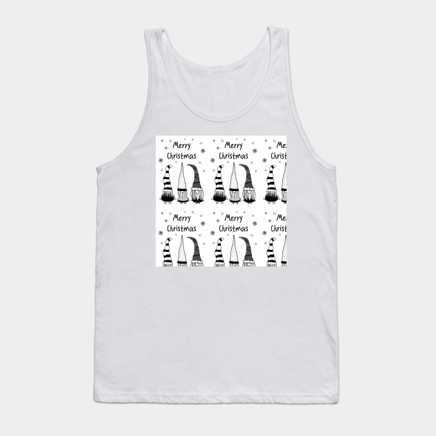 Christmas Gnomes Black On White Tank Top by Sandra Hutter Designs